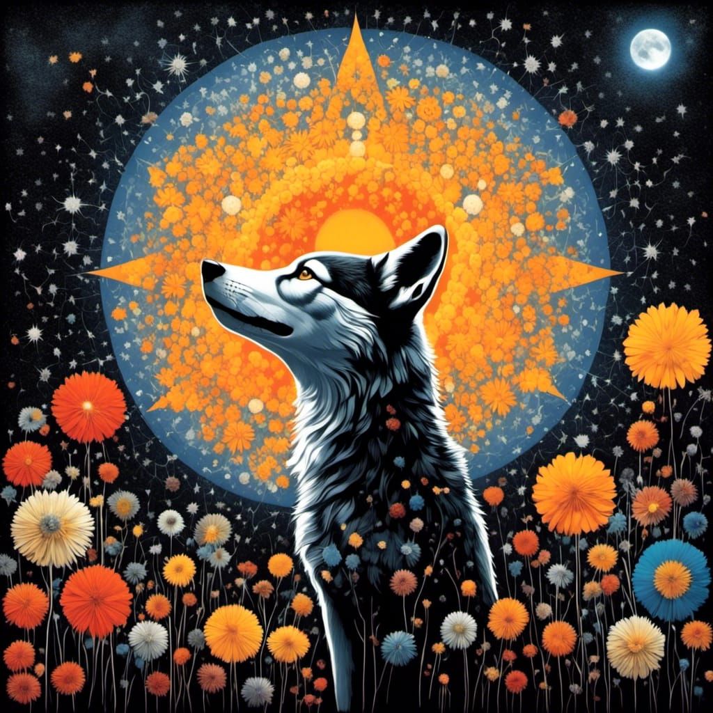 <lora:DDM4:1.0> <lora:White PG bird:1.0>  Wolf Photogram by ...