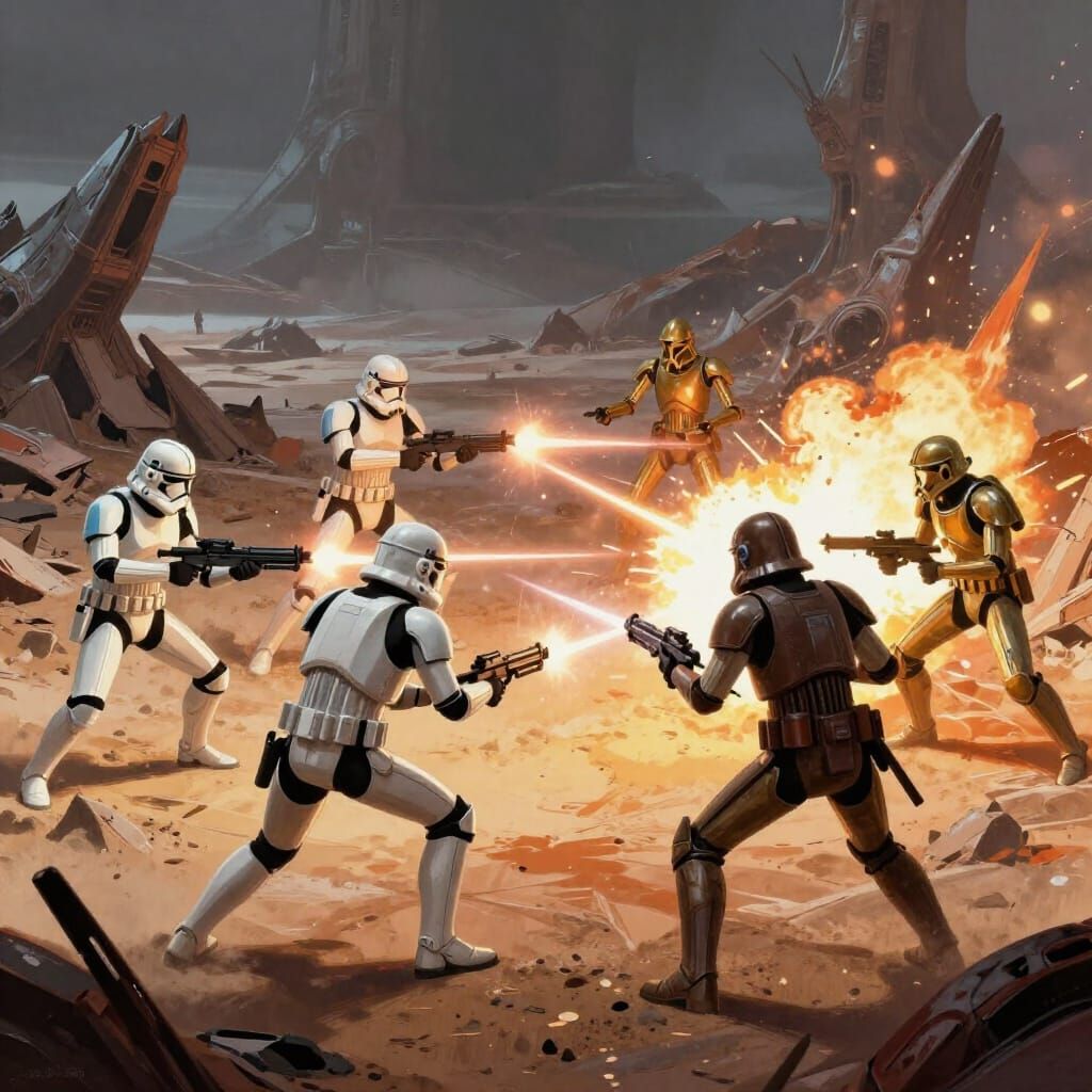 Star Wars Clone Troopers Battle Droids on Alien Planet