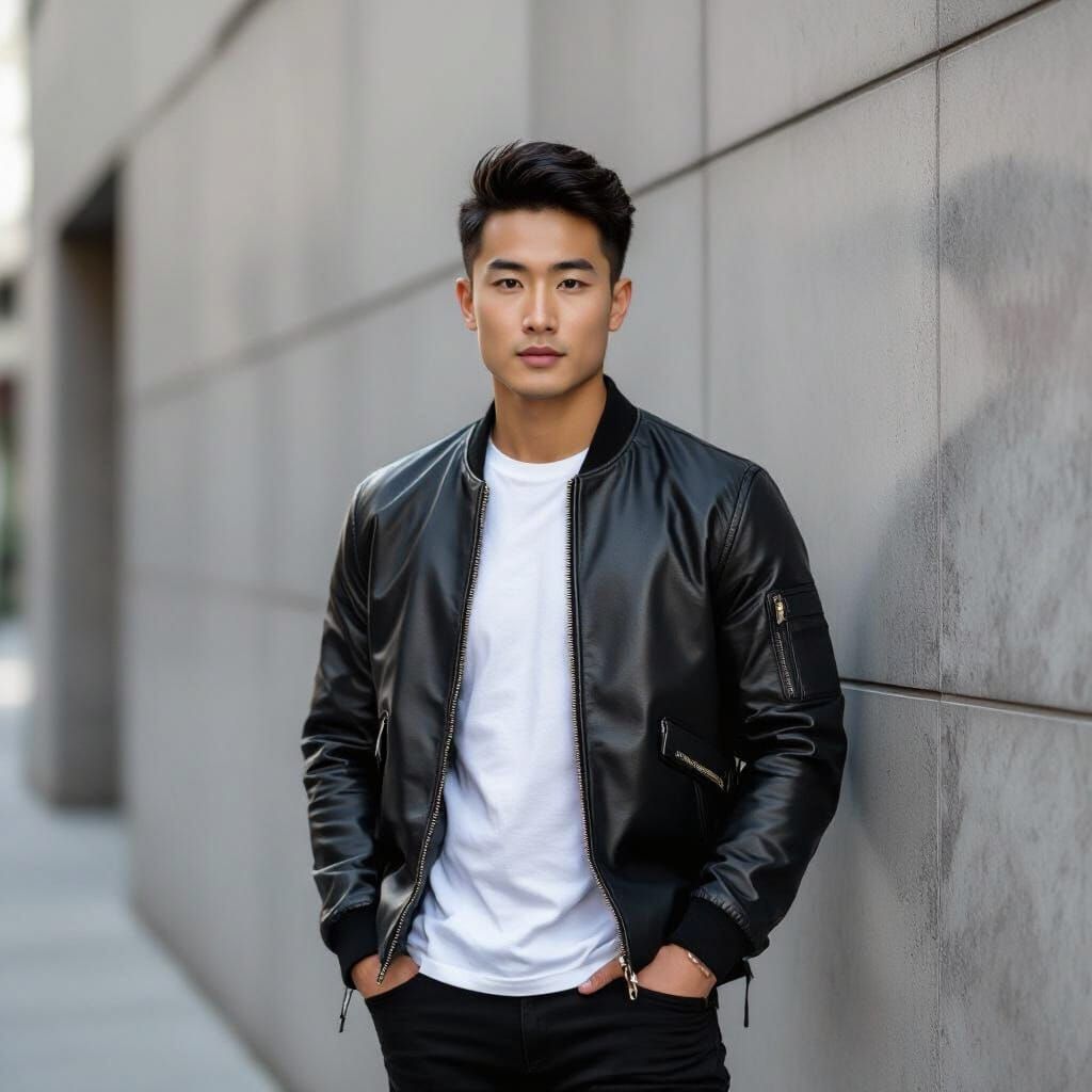 Young Asian Man in Street Style Urban Portrait