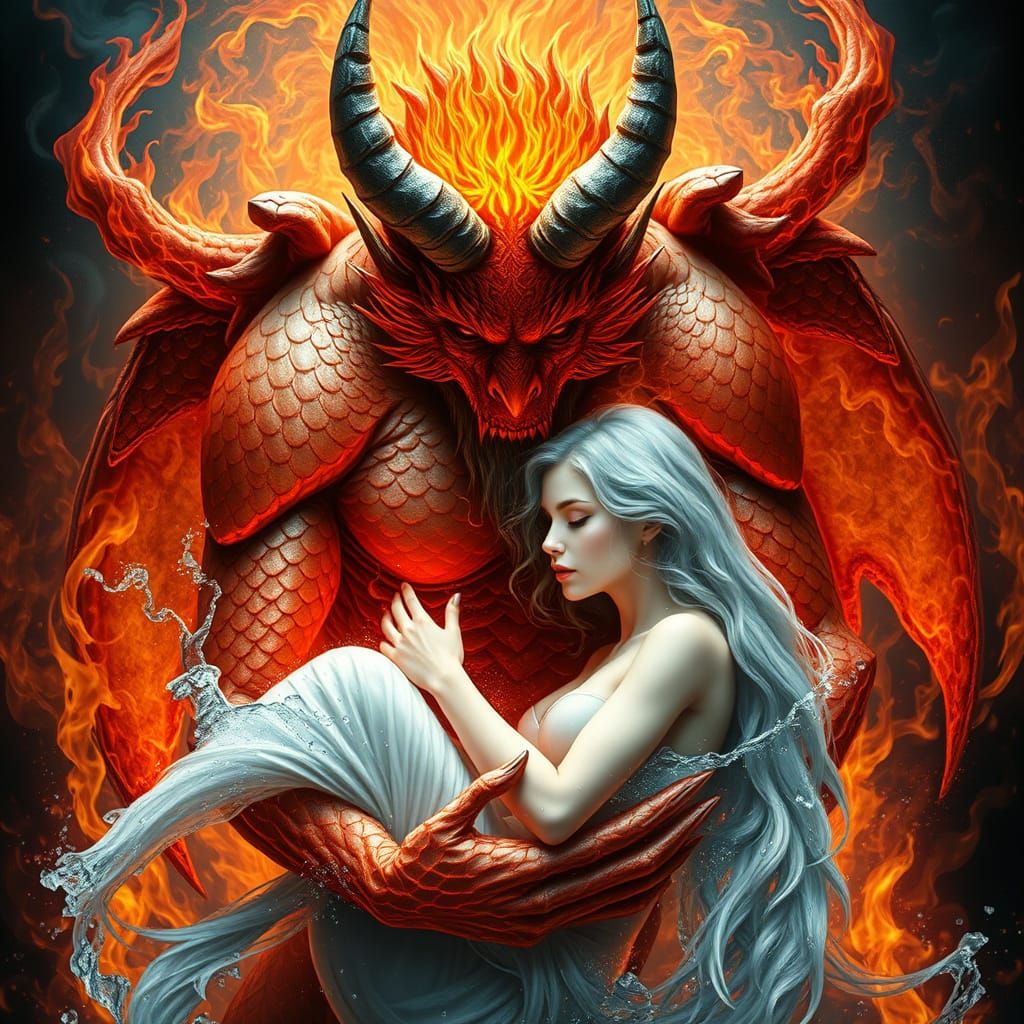 Surreal Demon and Angel in Hyper-Realistic Flames