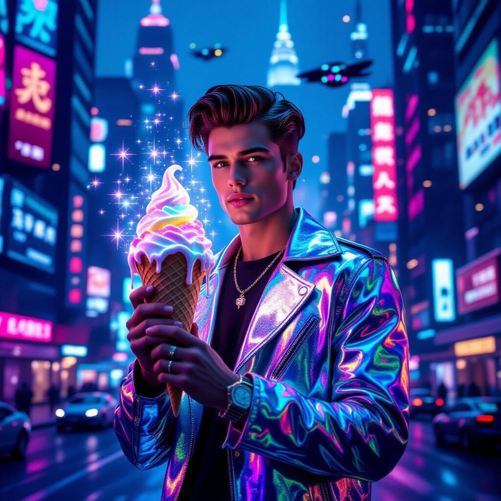 Futuristic Man with Starlight Ice Cream