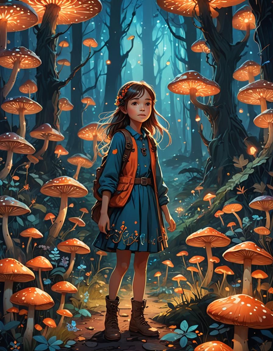 Girl in Whimsical Forest: Fantasy Concept Art