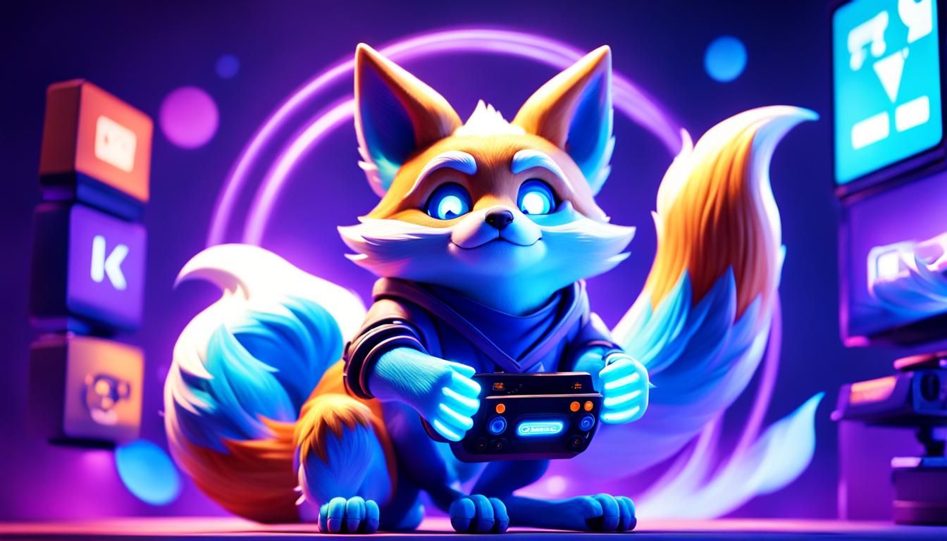 Blue Kitsune Plays Video Games: 3D Digital Art