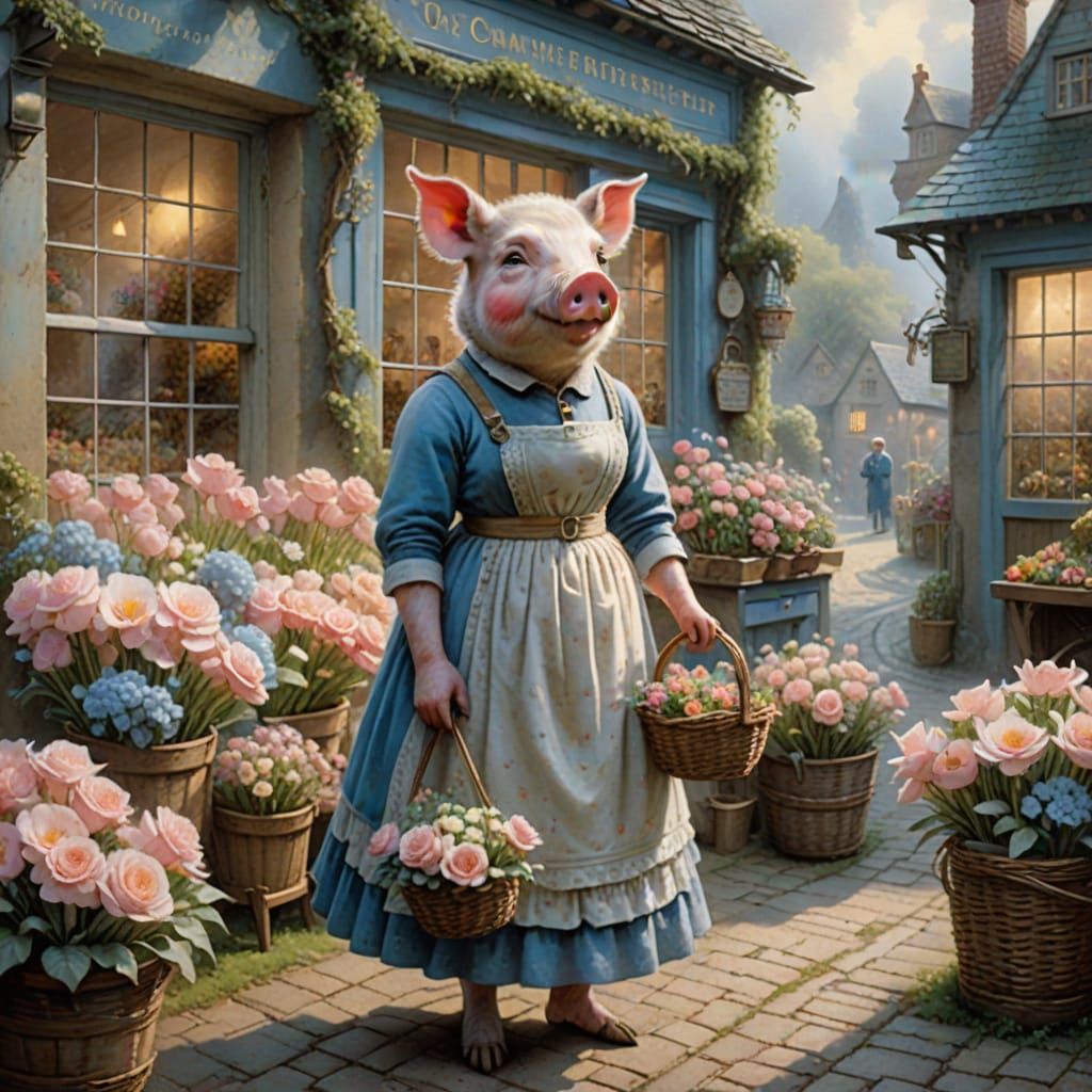 🐷 Mrs Primrose Piglette owns the village Florist Shoppe 🐷