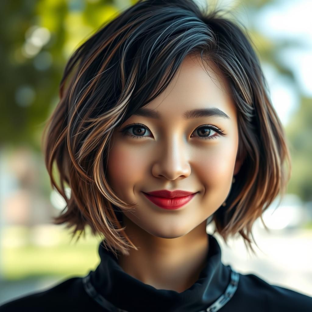 Anime-Style Woman Portrait with Bokeh Effect