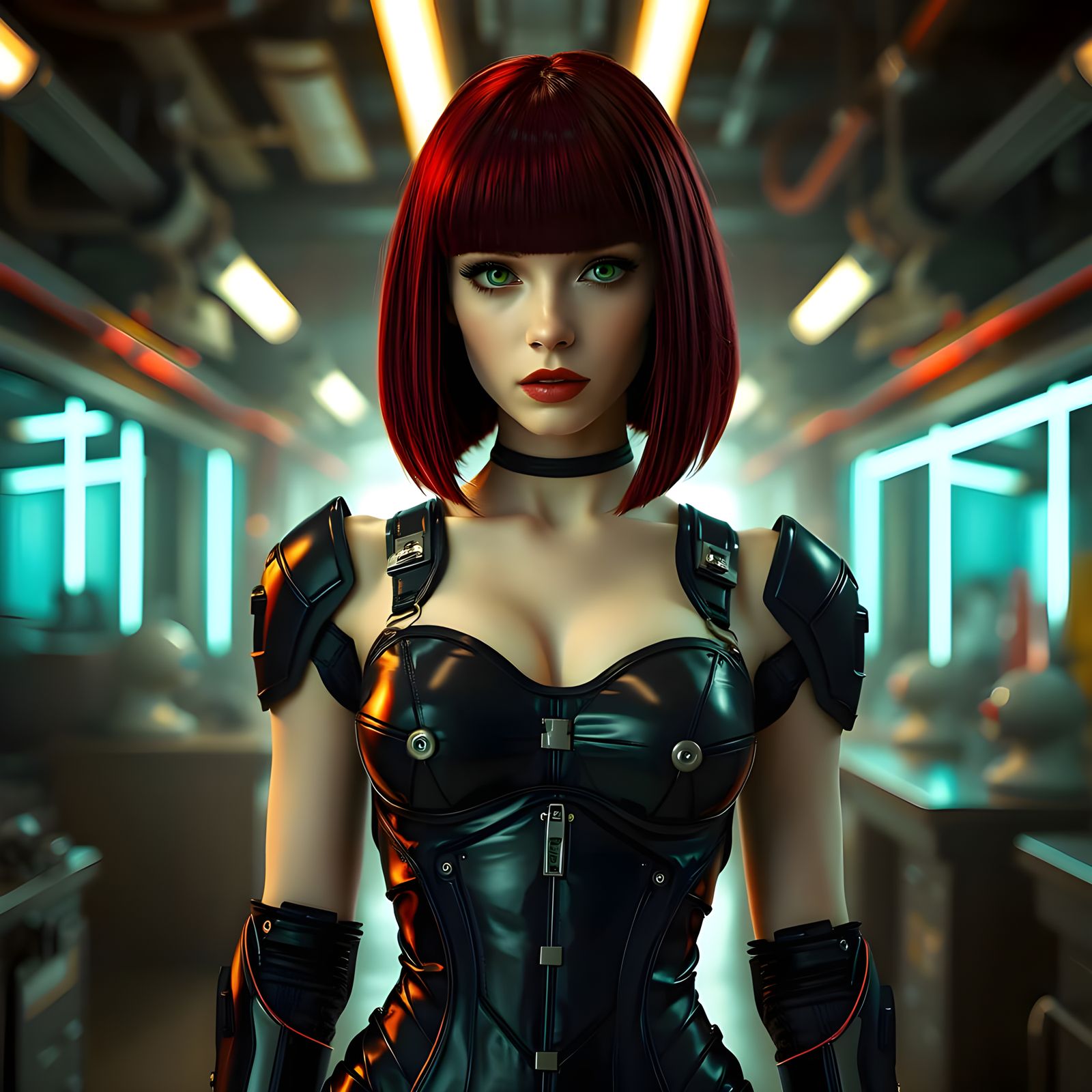 Cyberpunk Robotic Goddess in Dark Armor