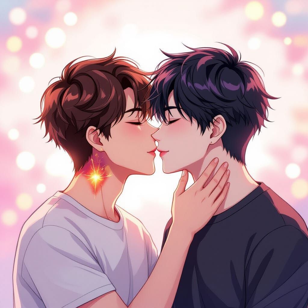 Romantic Anime Kiss: Burned Skin and Gentle Touch