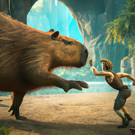 Capybara vs Human: Detailed Matte Painting