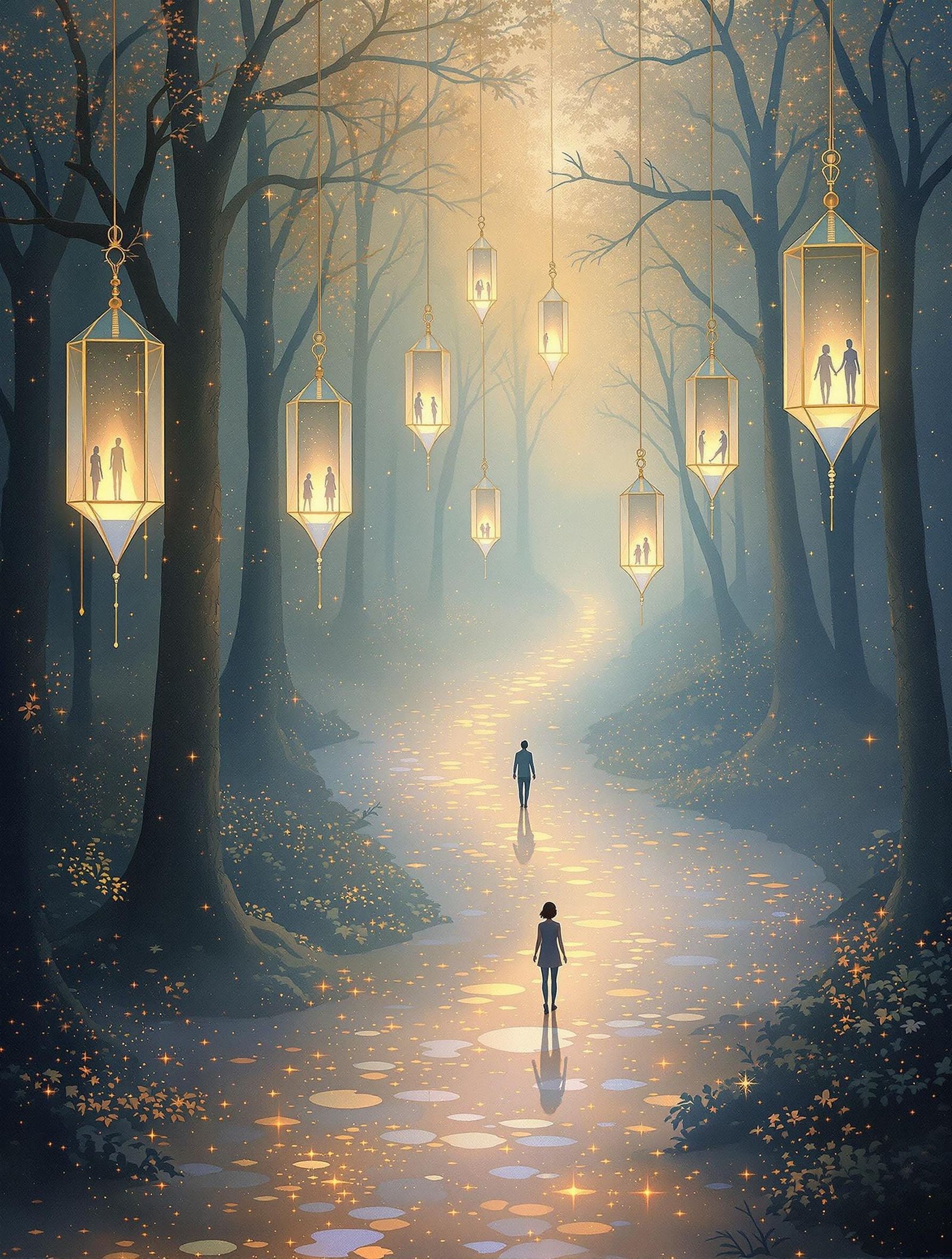 Surreal Forest Path Unfolds in Vibrant, Ethereal Light