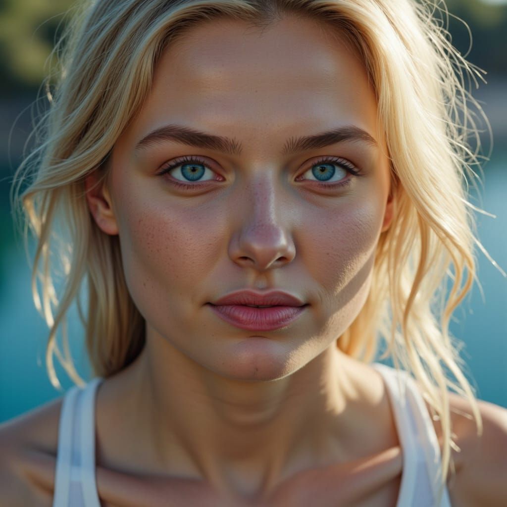 Realistic Blonde Woman Portrait in Hyperdetailed Style