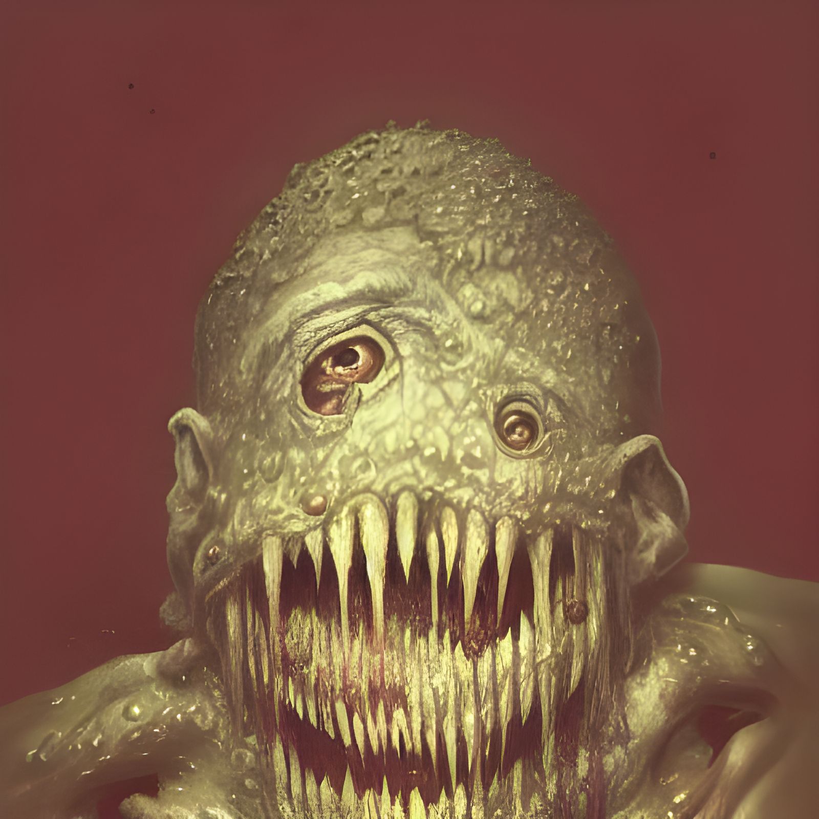 Terrified Mutated Man: Grotesque Horror Portrait