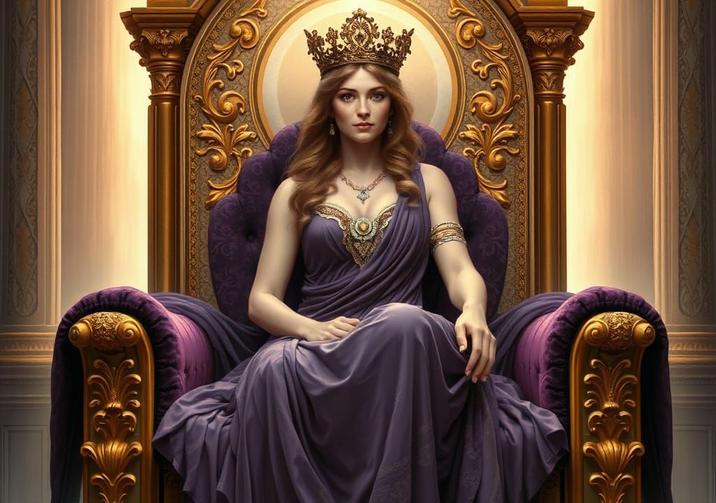 Hera, Queen of the Gods, in Pre-Raphaelite Style