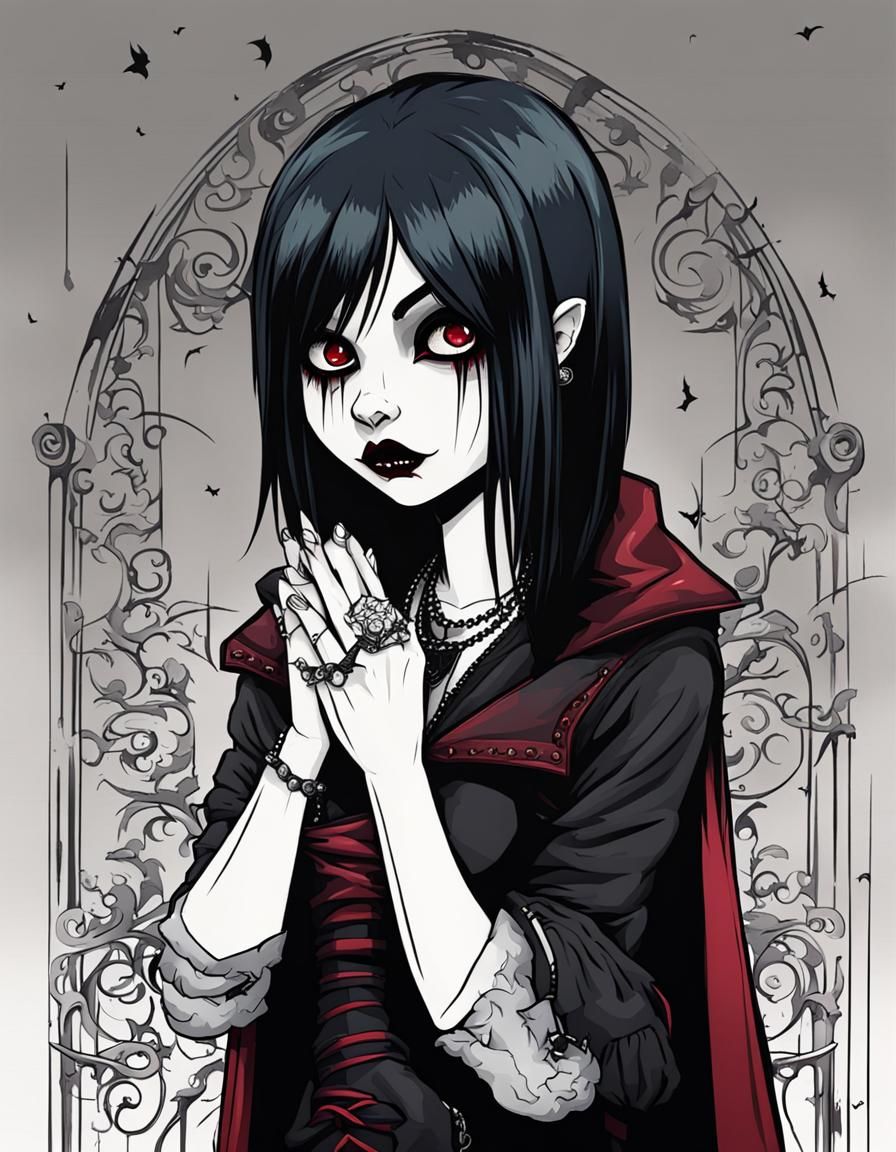 Shy Emo Goth Vampire Girl Cartoon