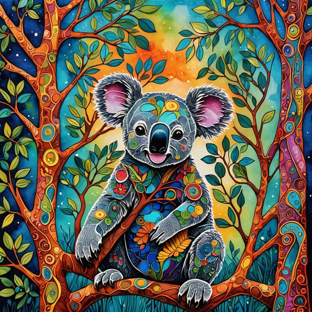 Whimsical Koala in Naive Folk Art Style