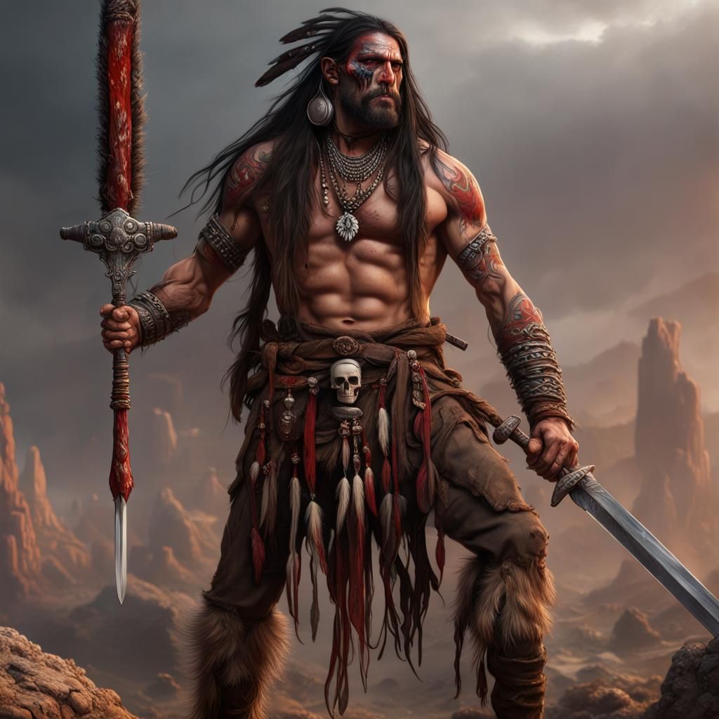 Fierce Native American Barbarian Warrior