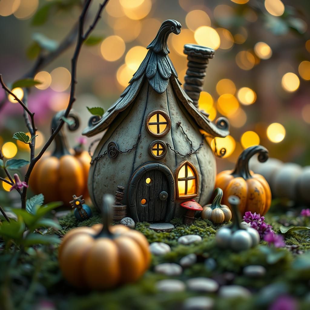Whimsical Fairy Gourd House in a Garden Wonderland