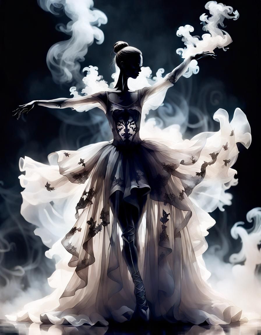 Smoky Skeleton Ballerina in Gothic Noir Style