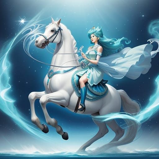 Sailor Neptune Rides Horse Head Ball in Whimsical Fantasy Ar...
