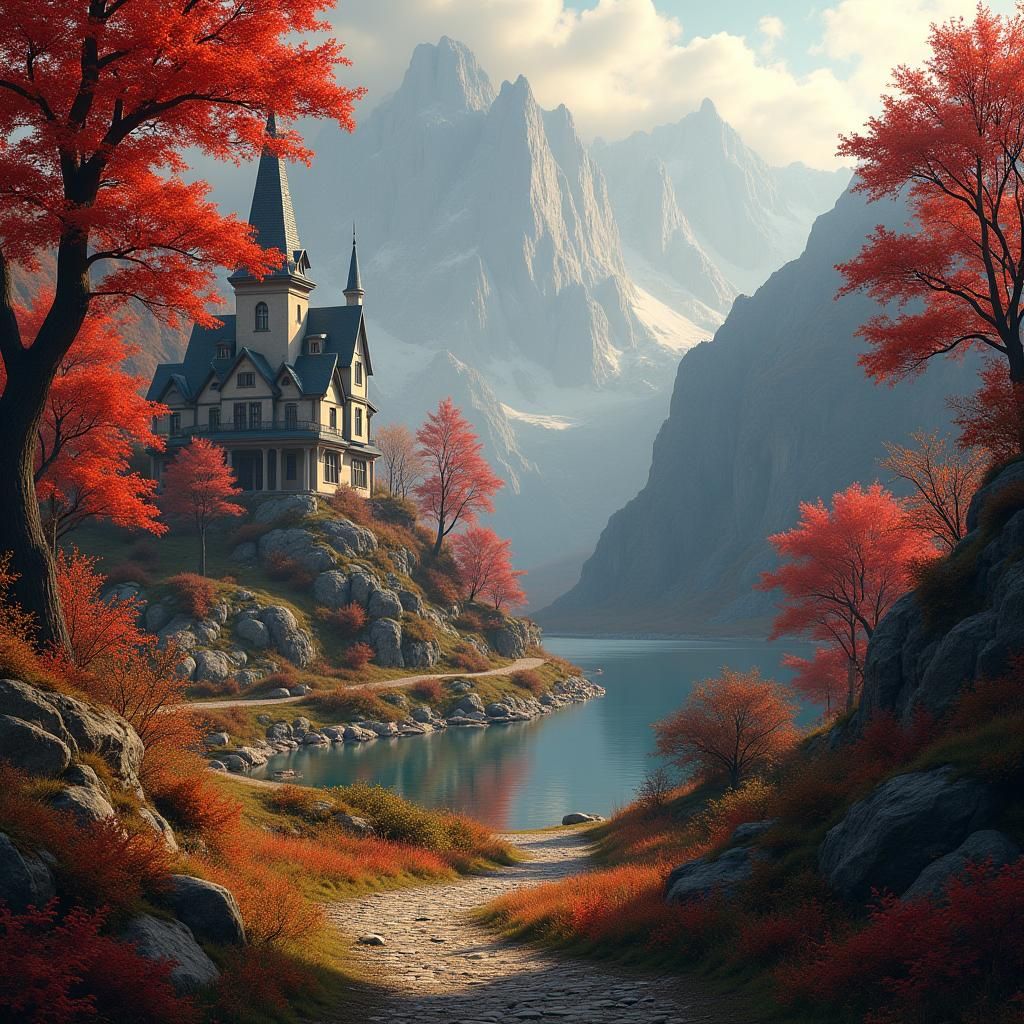 Mystical Valley with Red Trees in Unreal Engine 5