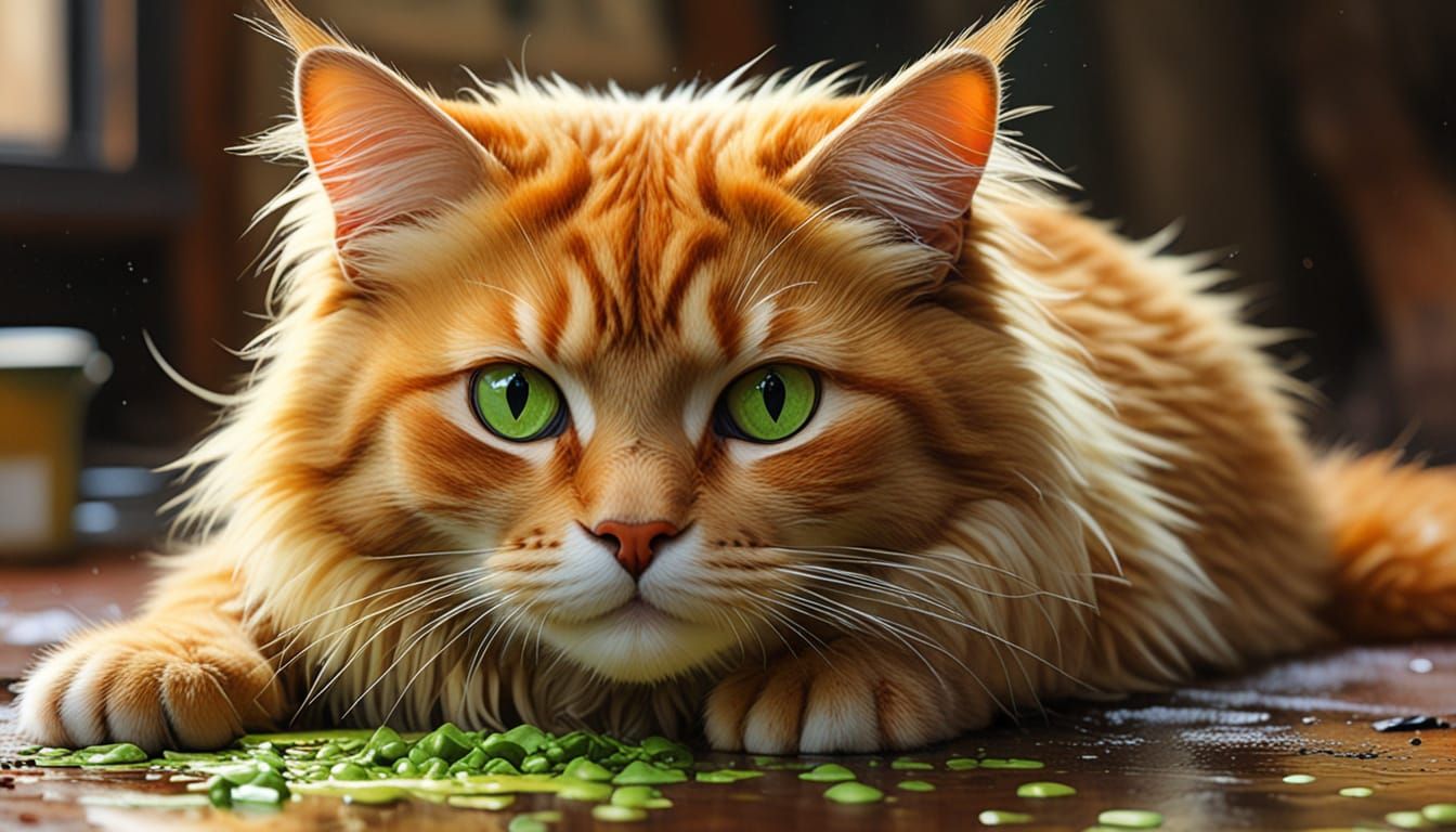 Whimsical Cat in Golden Studio