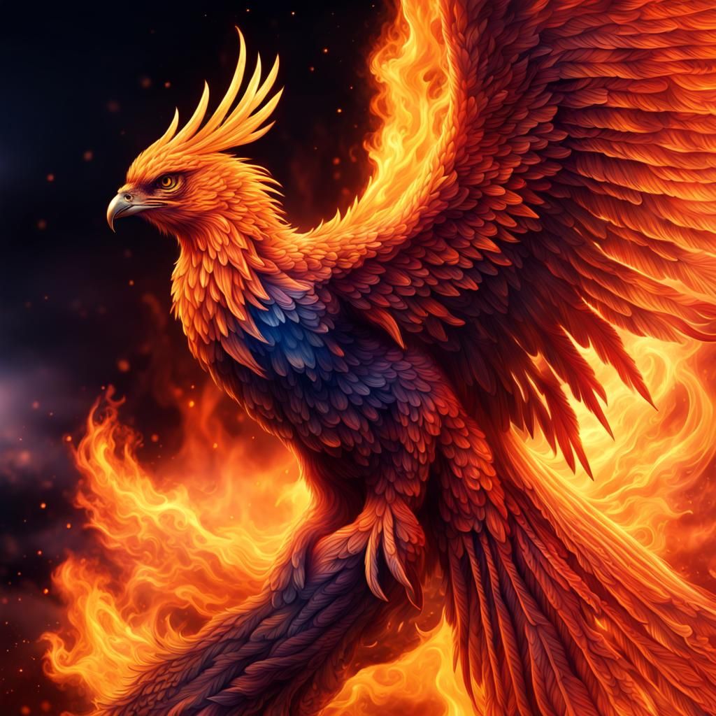 Vibrant Phoenix Soaring in Night Sky