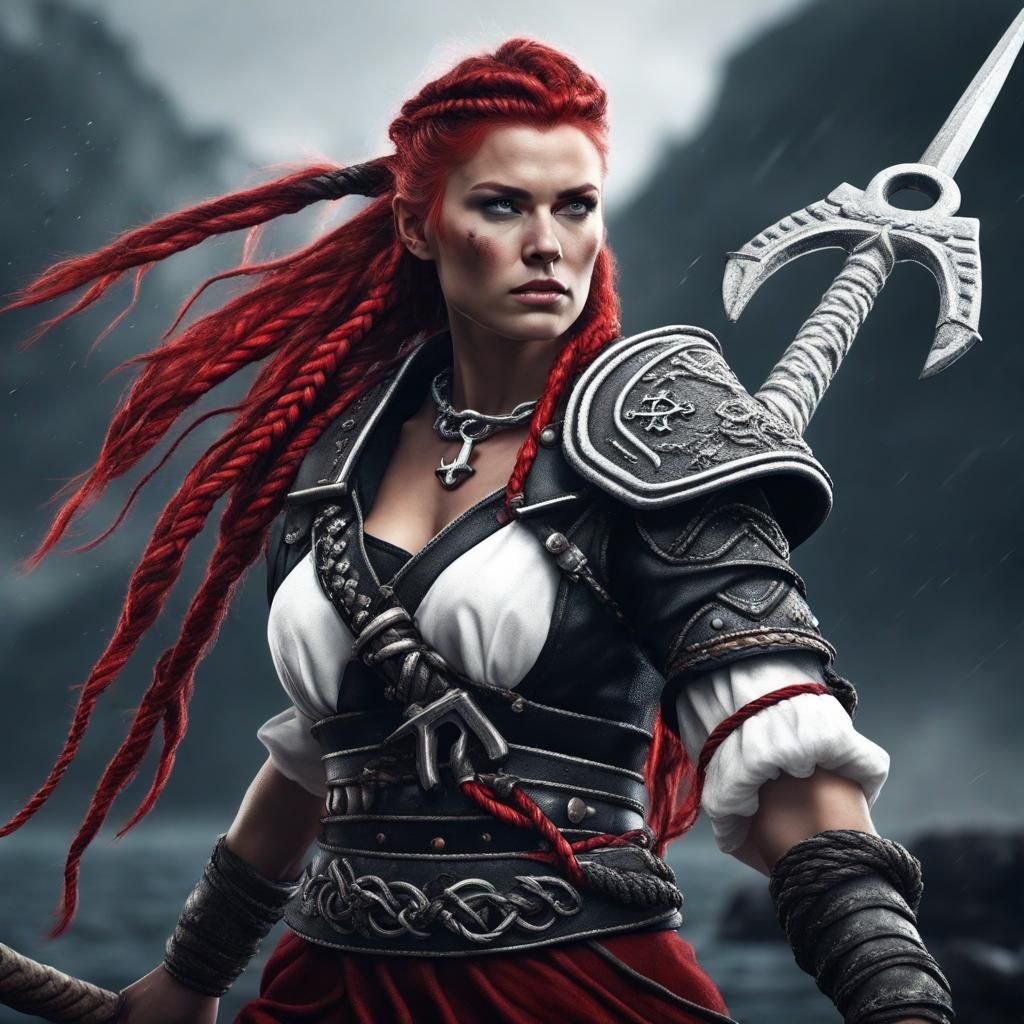 Female Barbarian Sailor with Anchor, Detailed Matte Painting