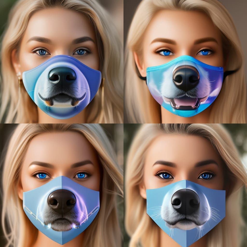 Girl with Blue Dog Mask: Hyperdetailed Digital Portrait