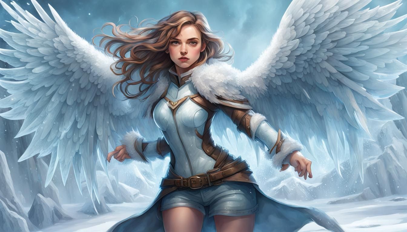 Winged Ice Warrior Girl with Elemental Powers
