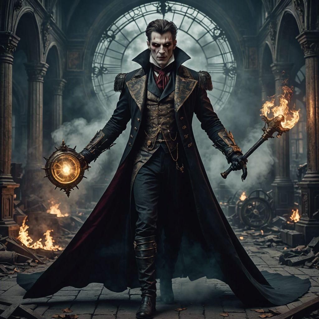Ethereal Vampire King Ready to Attack, Steampunk Victorian