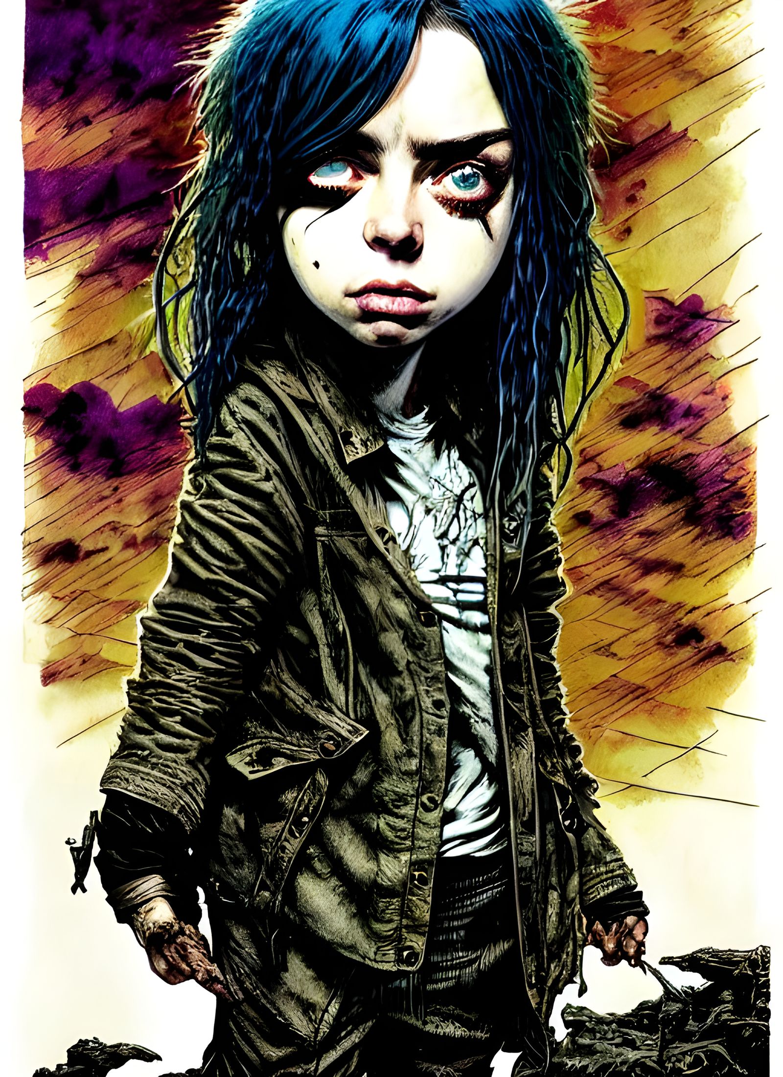 Post-Apocalyptic Chibi Billie Eilish Cartoon