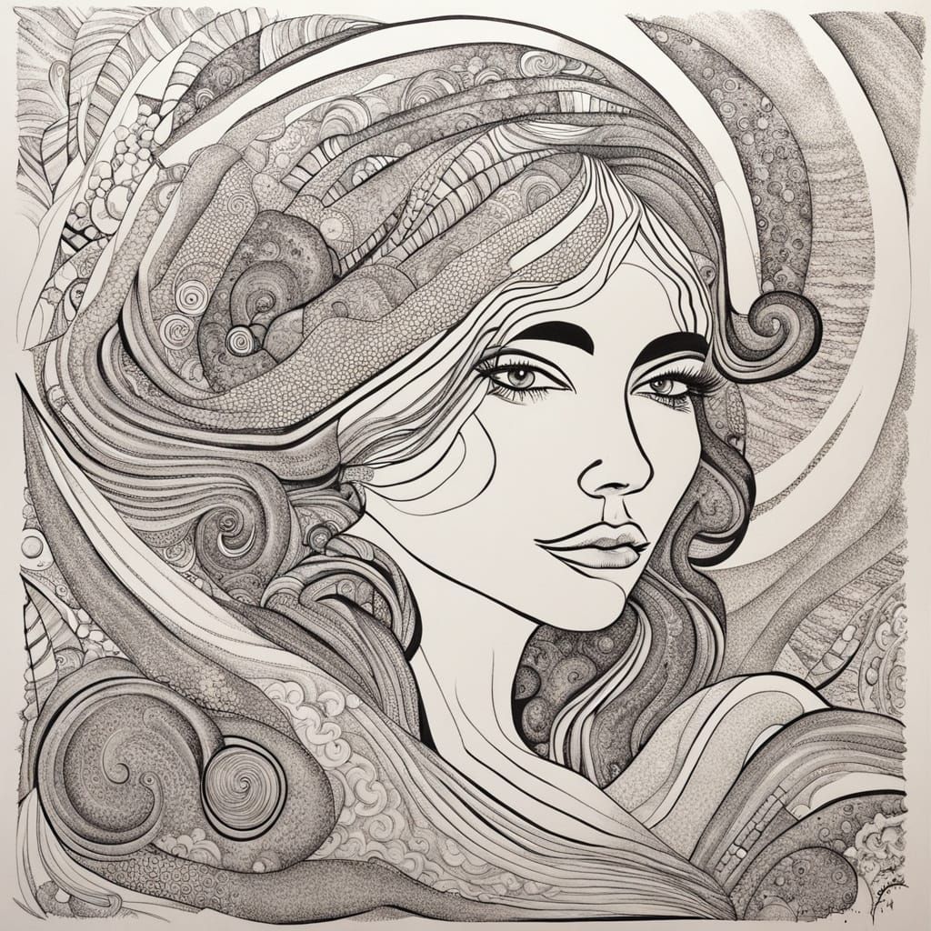 Ethereal Line Drawing of Serene Landscape in the Style of Hy...