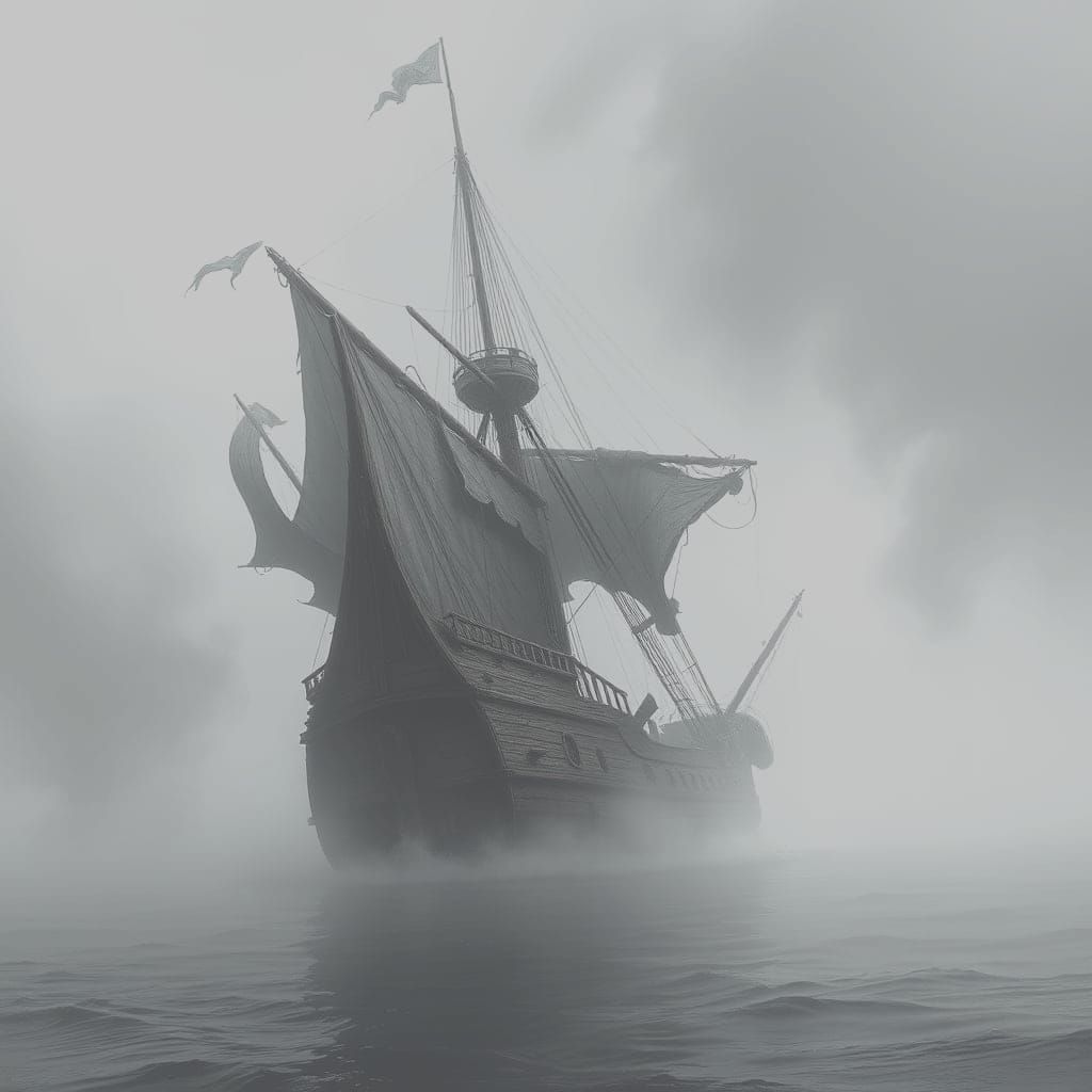 Mysterious Ghost Ship Sails Through Foggy Waters