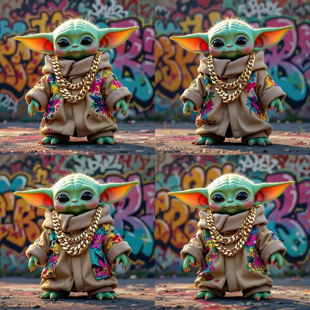 Grogu in Hip-Hop Style on Graffiti Wall