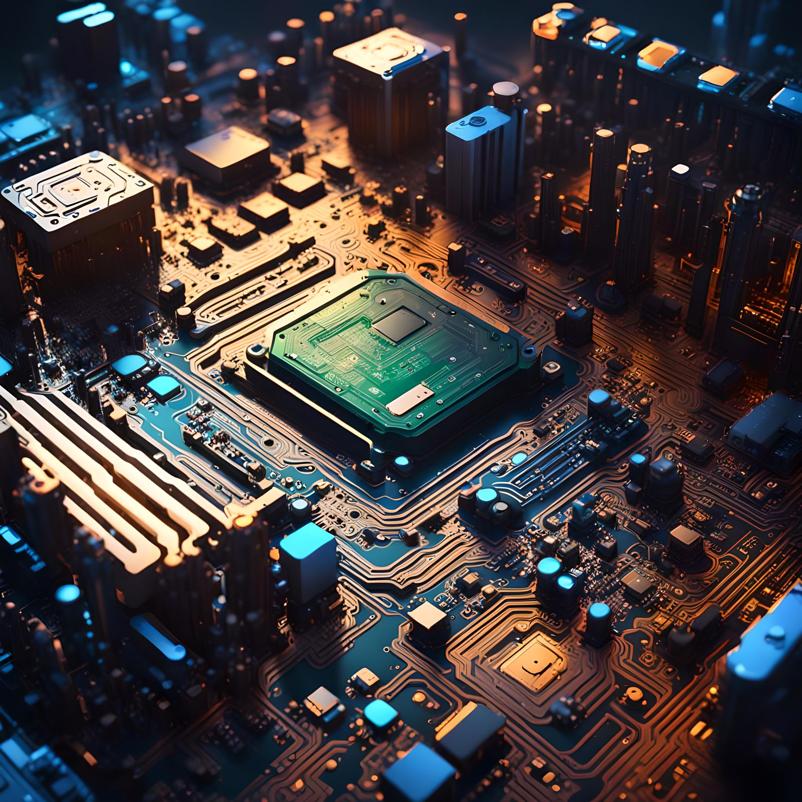 Detailed PC Motherboard in Fantasy Concept Art Style