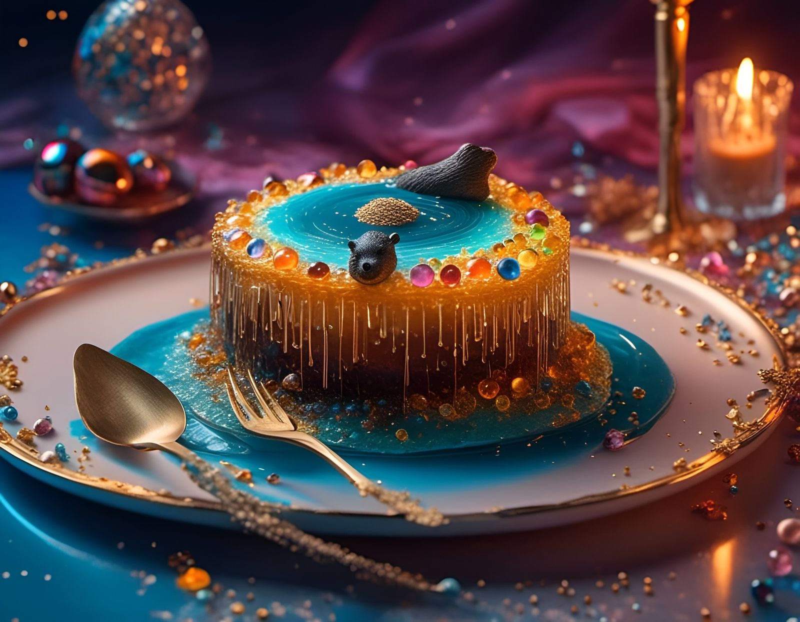 Hyperrealistic Sand Cake Mole on Glass Plate