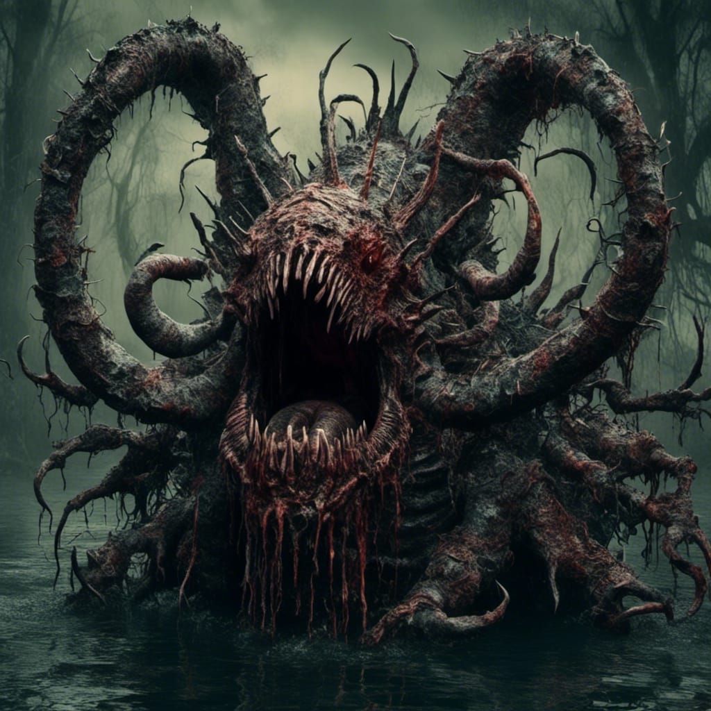 Snail Monster Roaring in Bloody Swamp