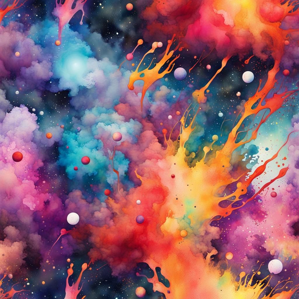 Vibrant Watercolor Galaxy Graffiti Art Print