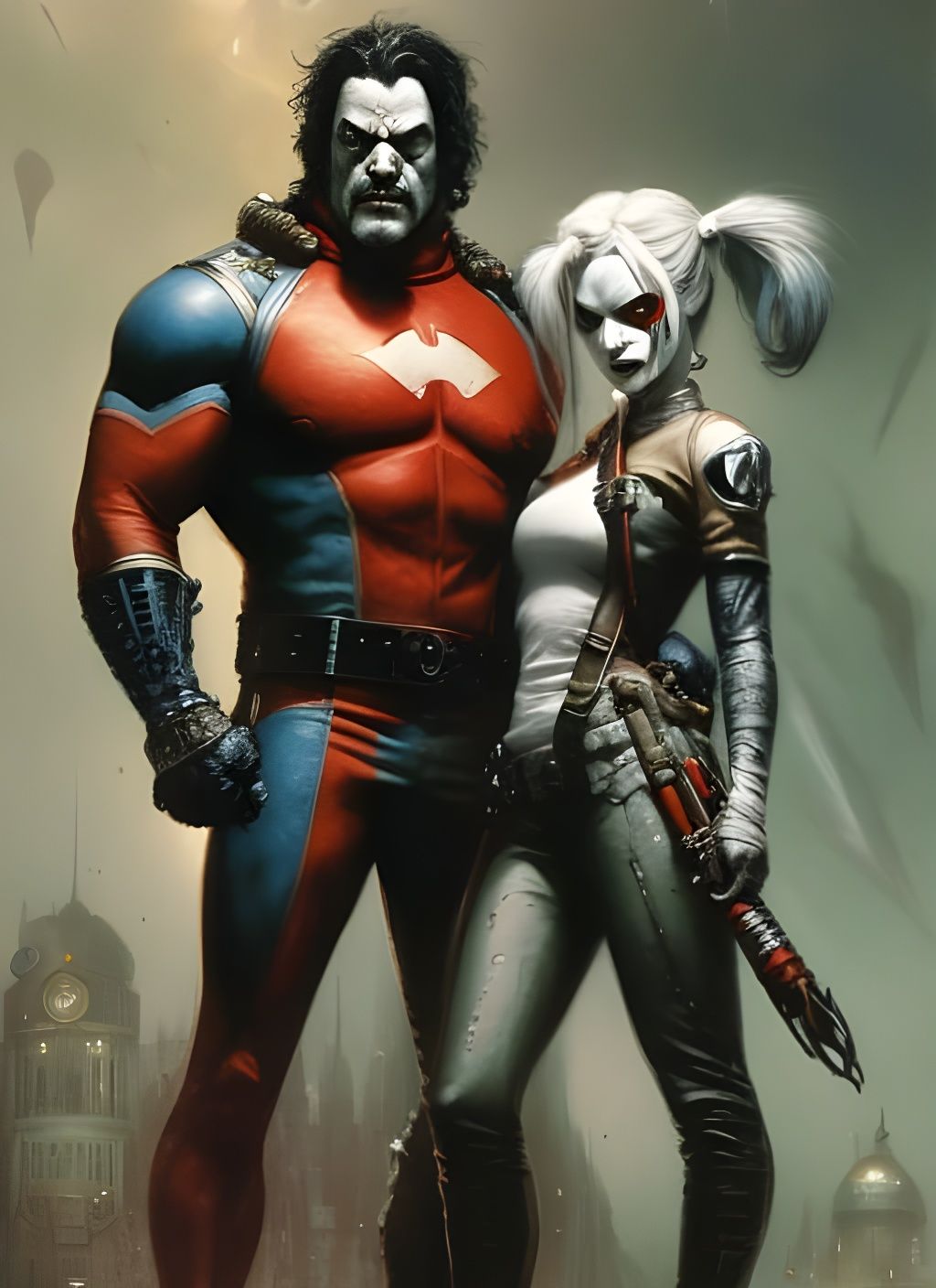 Harley Quinn and Lobo Crayon Caricature