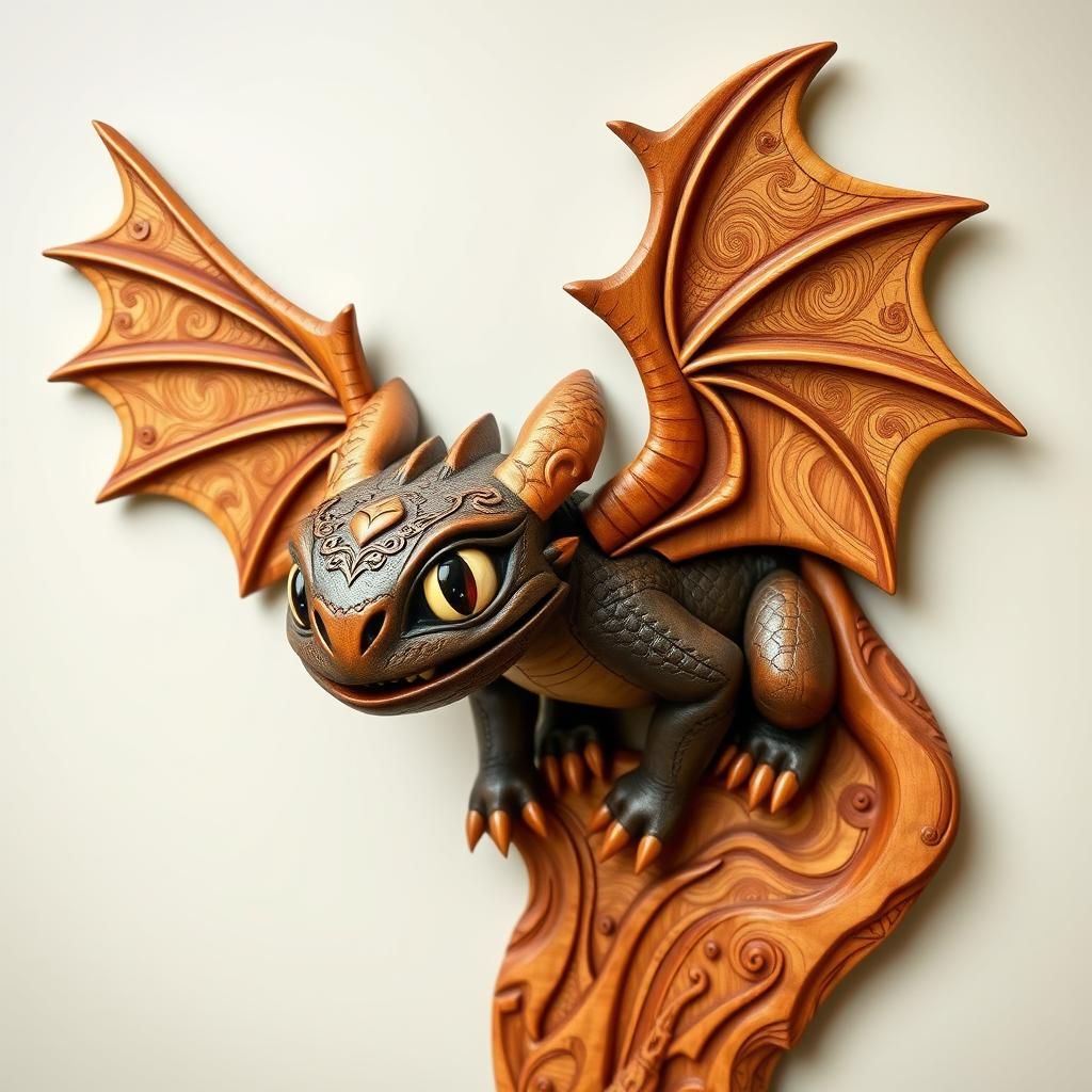 Toothless Wood Carving Headboard in Intarsia Style