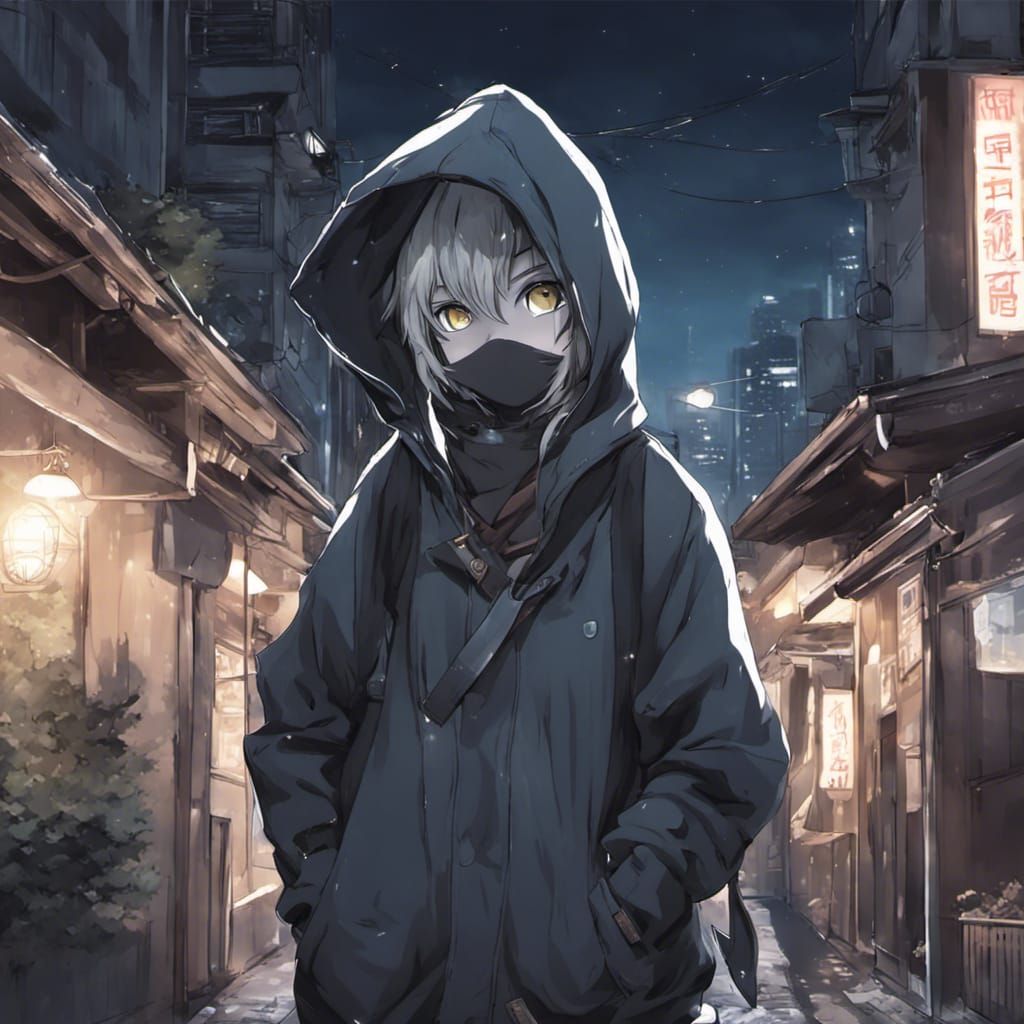 Anime-Style Thief Cat in City Night