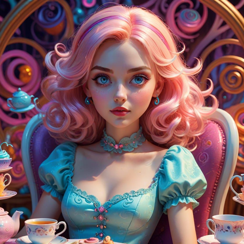 Dreamy Alice in Wonderland Hypnosis Scene, Western Cartoon A...