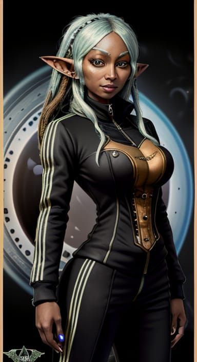 Steampunk Drow Elf Shaman in Op Art Athleisure Style