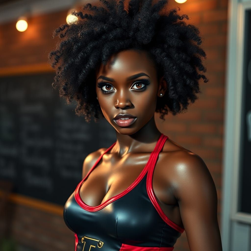 Confident African Woman in Professional Wrestling Outfit