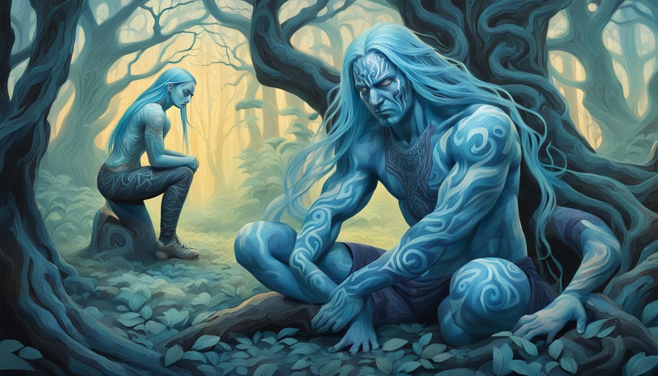 Surreal Fantasy Woman in Forest with Eerie Lighting