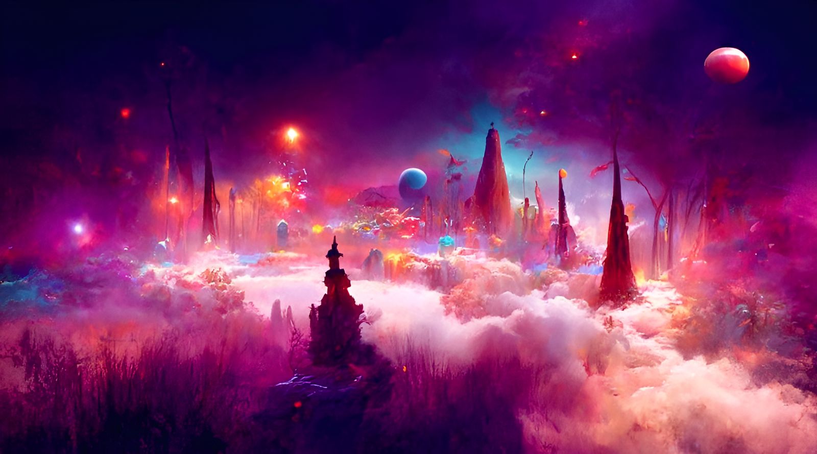 Enchanted Fantasy Landscape with Glowing Lights