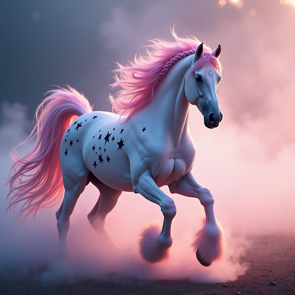Majestic White Clydesdale in Ethereal Dreamscape