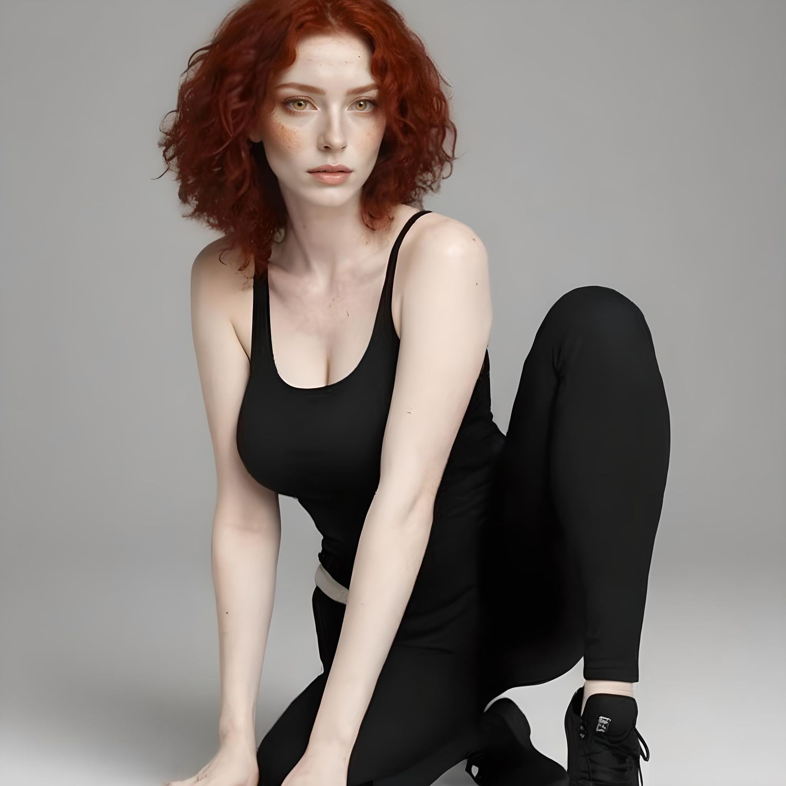 Agitated Curvy Woman Portrait with Red Hair