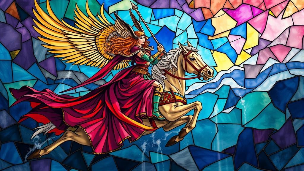 Valkyries Ride Through Stained Glass Skies