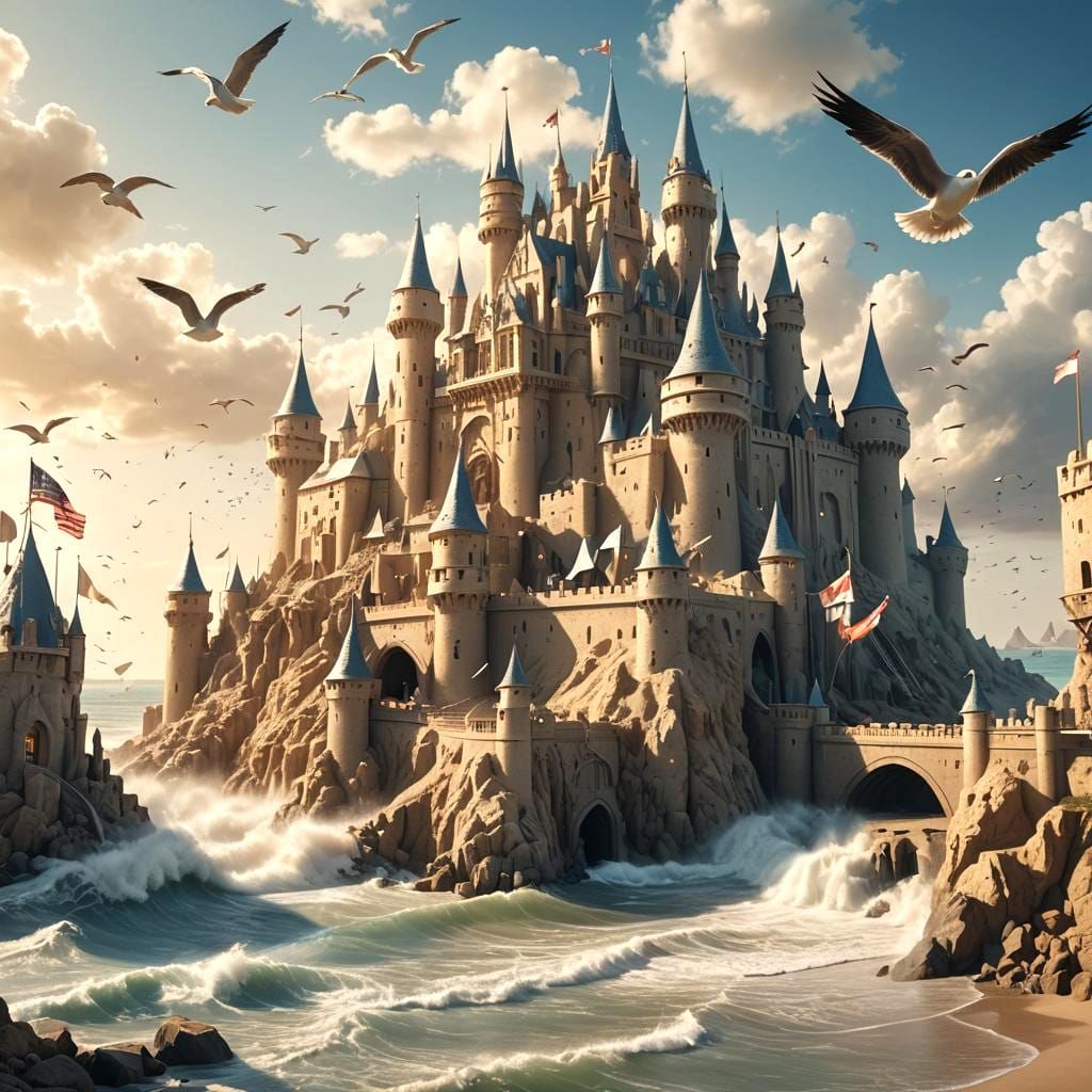 Majestic Sandcastle on Beach in Detailed Matte Painting