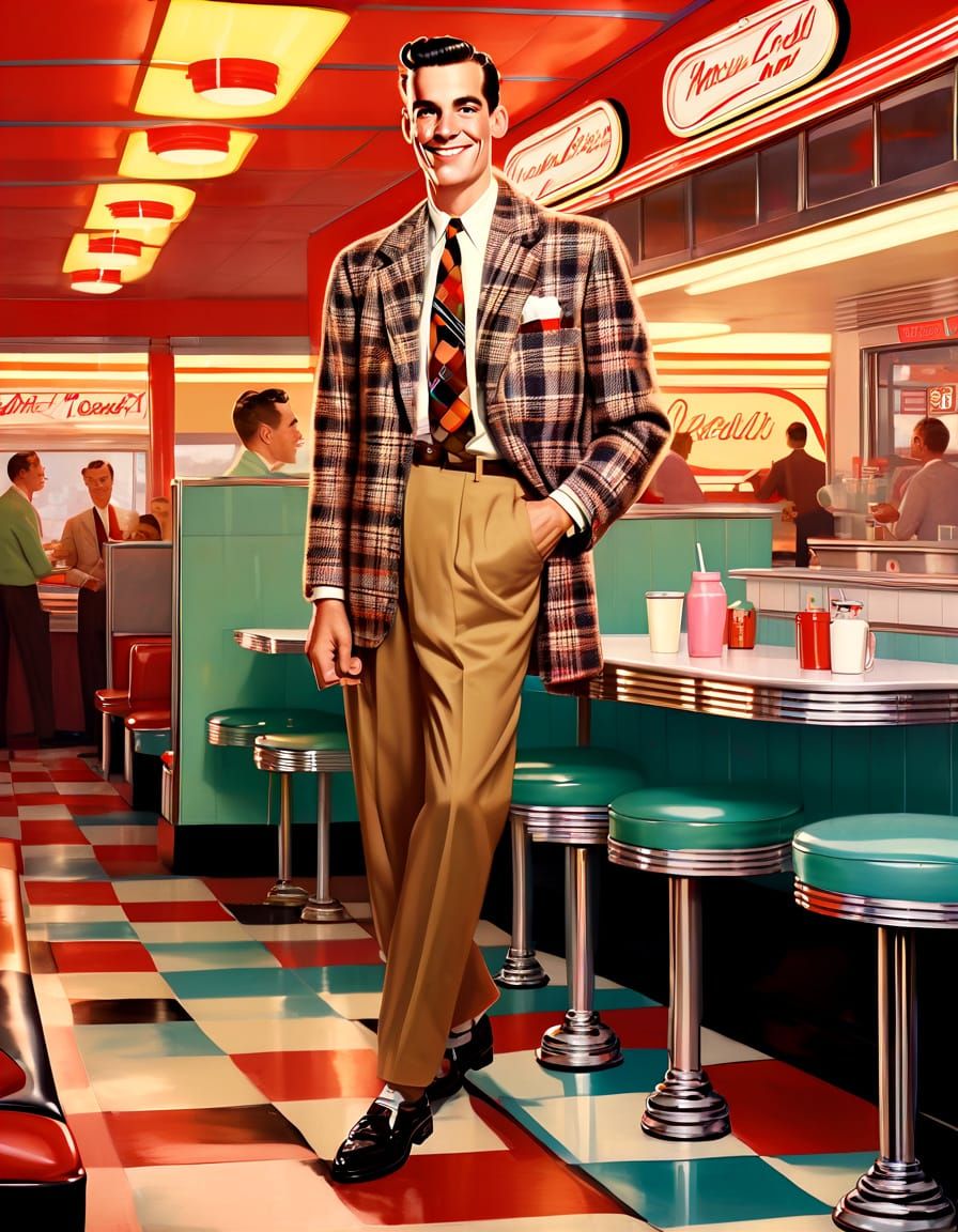 Man in Diner, 1950s Advertising Style